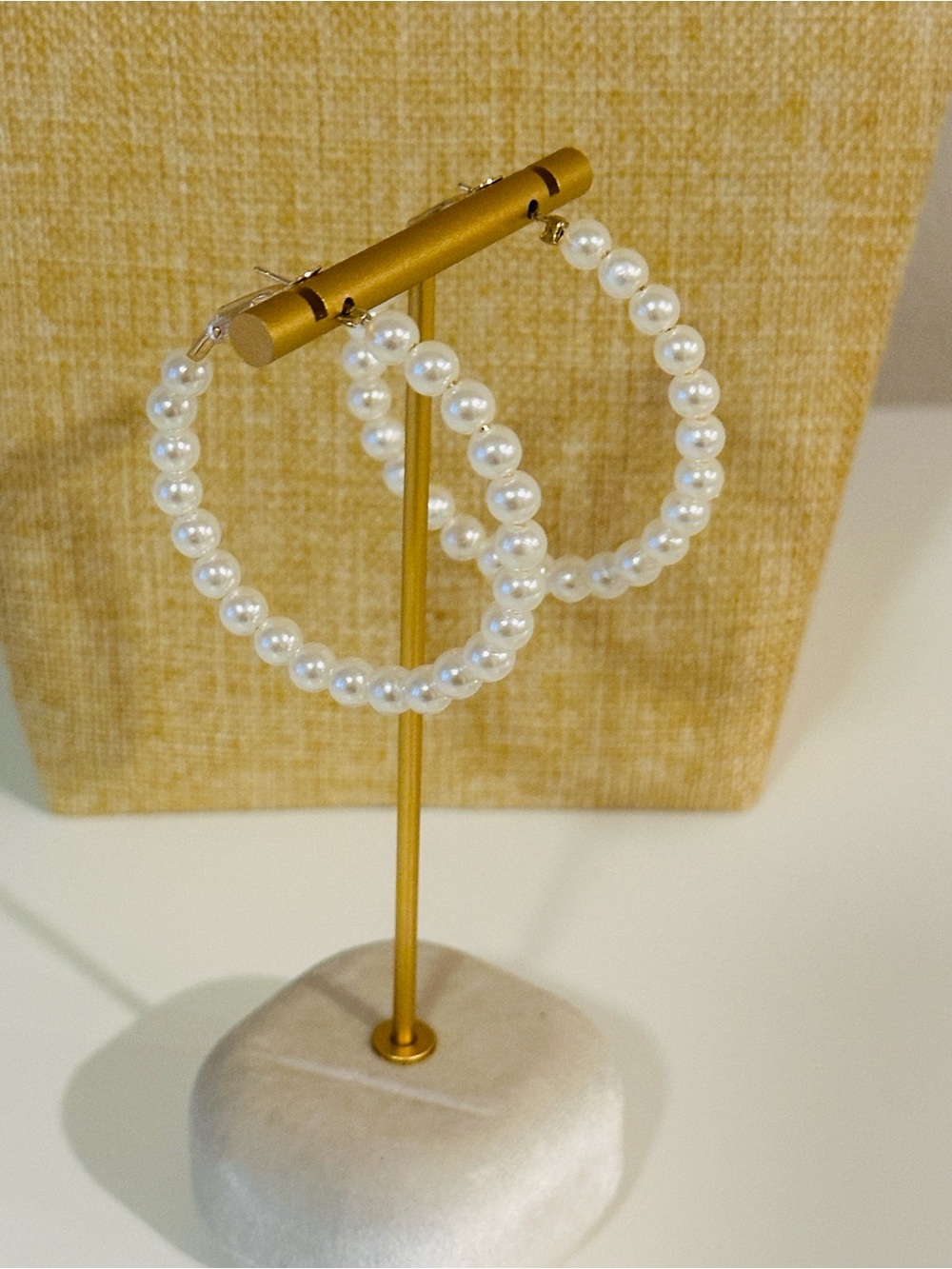 Fashion Jewelry White Pearl Hoop Earrings - Women Jewelry